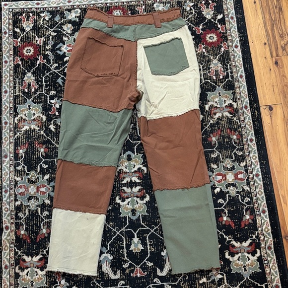 Patchwork  women’s Pants - Brown, Green, and Cream - Picture 3 of 3
